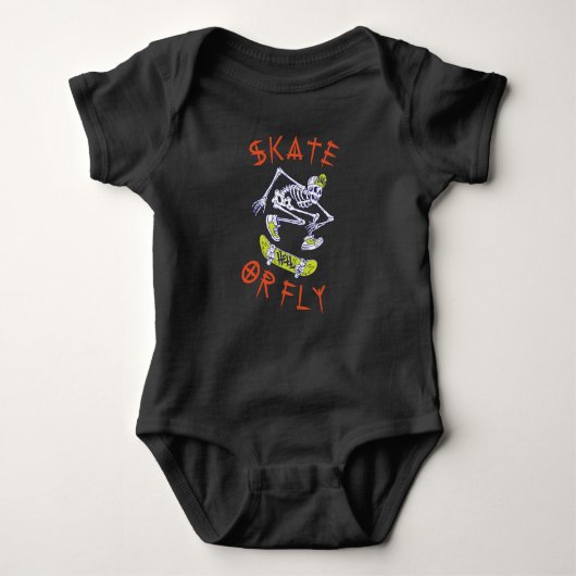 Skate oder Fly Skeleton Skateboarder Baby Strampler (Vorderseite)