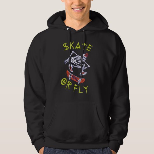 Skate oder Fly Skeleton Skateboarder Hoodie (Vorderseite)