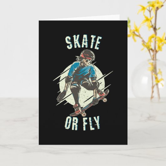 Skate oder Fly Skeleton Skateboarder Karte (Gelbe Blume)