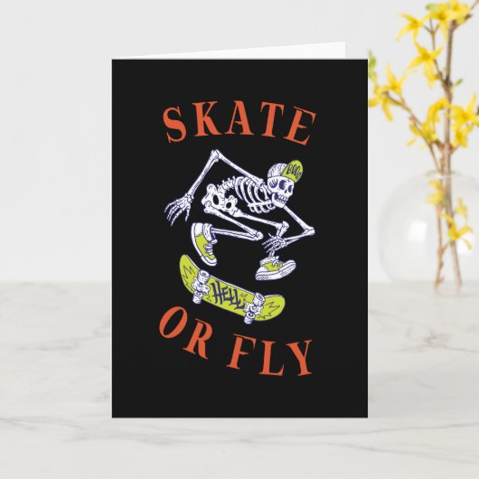 Skate oder Fly Skeleton Skateboarder Karte (Gelbe Blume)