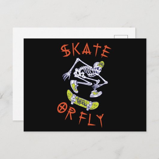 Skate oder Fly Skeleton Skateboarder Postkarte (Vorne/Hinten)