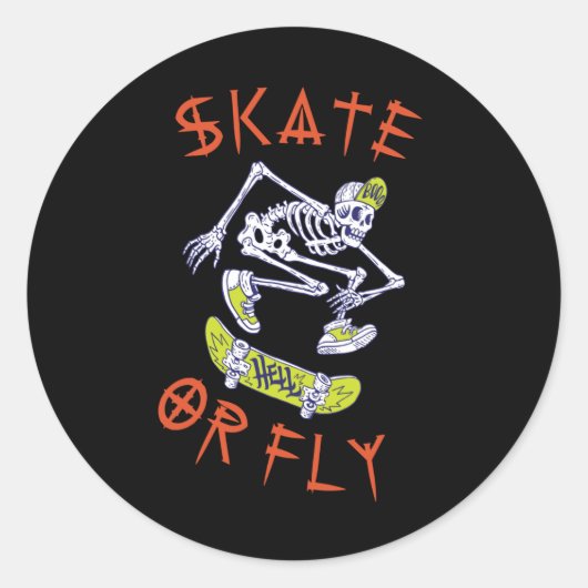 Skate oder Fly Skeleton Skateboarder Runder Aufkleber (Vorderseite)