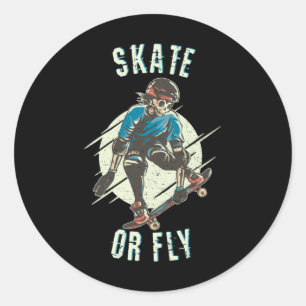 Skate oder Fly Skeleton Skateboarder Runder Aufkleber