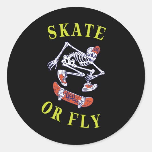 Skate oder Fly Skeleton Skateboarder Runder Aufkleber (Vorderseite)