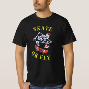Skate oder Fly Skeleton Skateboarder T-Shirt