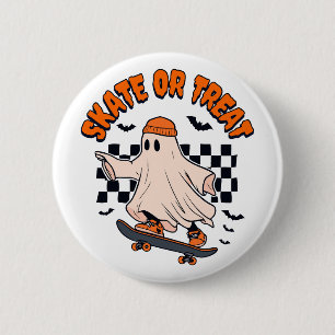 Skate- oder Leckerei-Ghost-Halloween Button