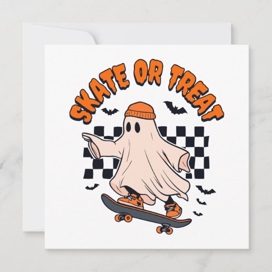 Skate- oder Leckerei-Ghost-Halloween Einladung (Vorderseite)