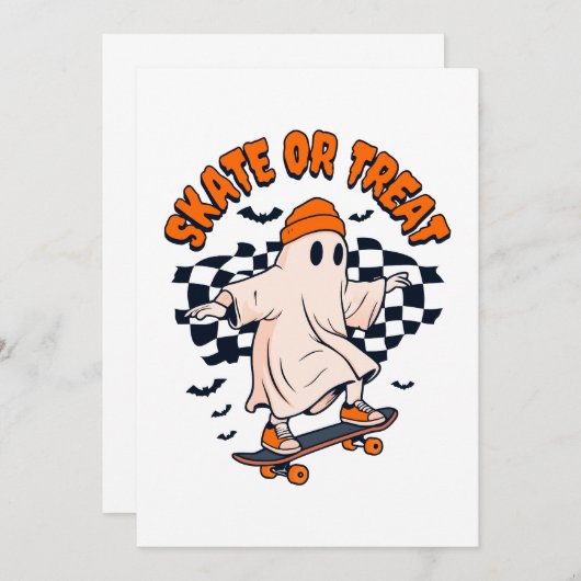 Skate- oder Leckerei-Ghost-Halloween Einladung (Vorne/Hinten)