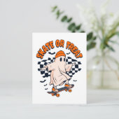 Skate- oder Leckerei-Ghost-Halloween Postkarte (Stehend Vorderseite)
