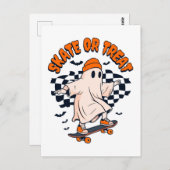 Skate- oder Leckerei-Ghost-Halloween Postkarte (Vorne/Hinten)