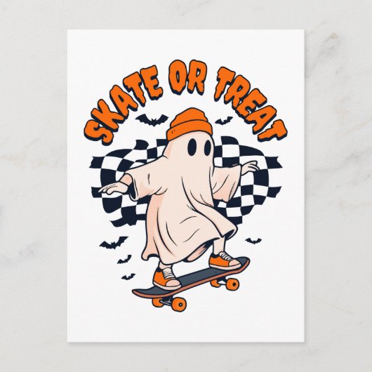 Skate- oder Leckerei-Ghost-Halloween Postkarte (Vorderseite)