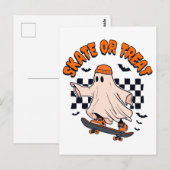 Skate- oder Leckerei-Ghost-Halloween Postkarte (Vorne/Hinten)