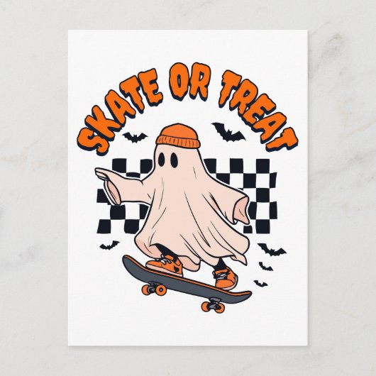 Skate- oder Leckerei-Ghost-Halloween Postkarte (Vorderseite)