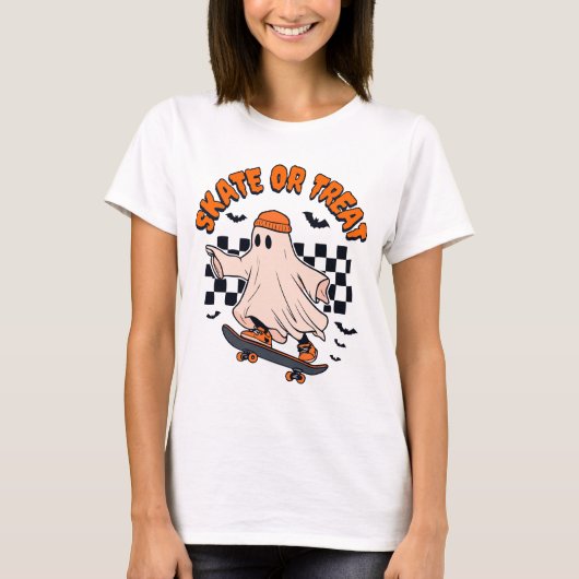 Skate- oder Leckerei-Ghost-Halloween T-Shirt (Vorderseite)