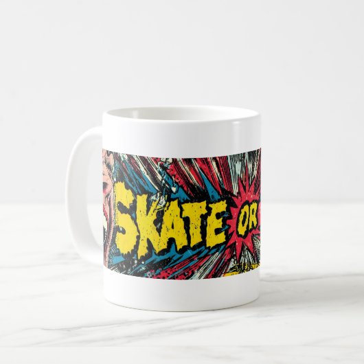 "Skate oder Schrei" Retro Pop Art Kaffeetasse (Vorderseite Links)