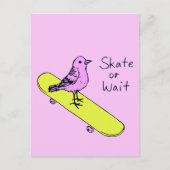 Skate oder Warten - Funny Bird Skateboard Postcard Postkarte (Vorderseite)