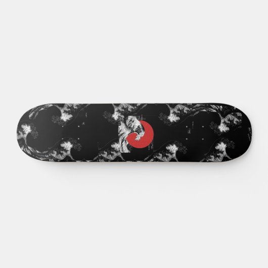 skate ondas japonesas pretas skateboard (Horizontal)