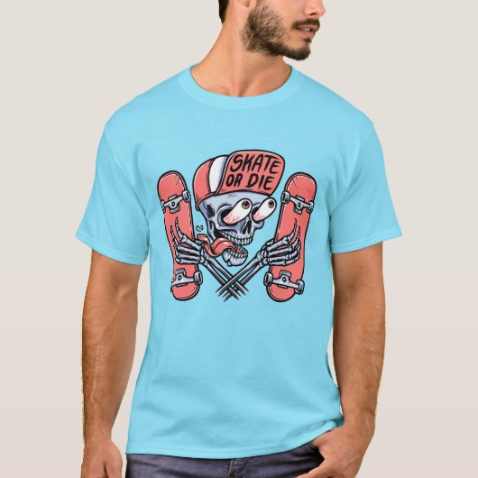 Skate Or Die Funny Skull Skateboarding Design T-Shirt (Vorderseite)