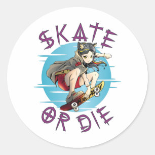 Skate or die Skateboarder Girl Runder Aufkleber