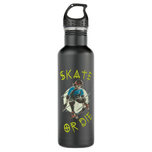 Skate or die Skelett Skateboarder Edelstahlflasche