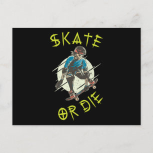 Skate or die Skelett Skateboarder Postkarte