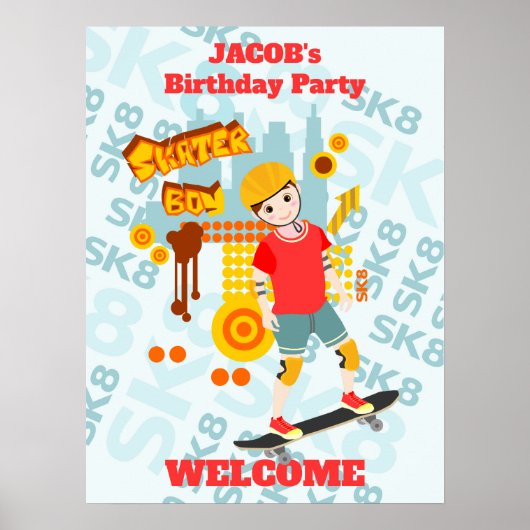 Skate Park Fun Boy Geburtstagsparty Poster (Vorne)