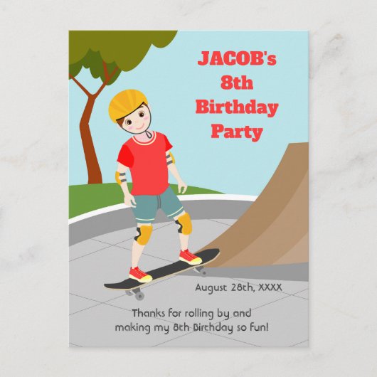 Skate Park Fun Boy Geburtstagsparty Postkarte (Vorderseite)