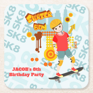 Skate Park Fun Boy Geburtstagsparty Rechteckiger Pappuntersetzer