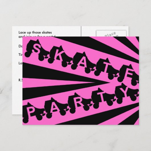 Skate Party: 80er Retro Einladungspostkarte (Vorne/Hinten)