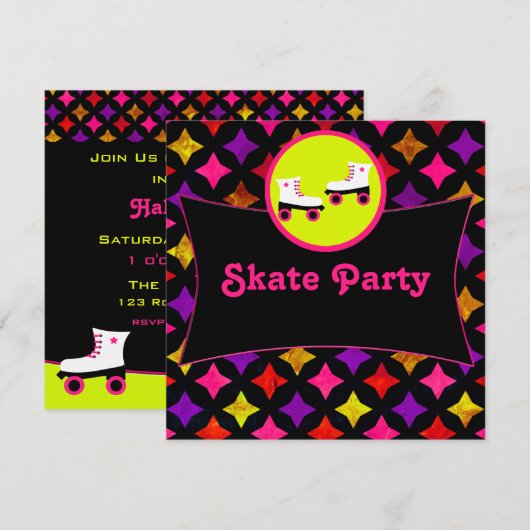 Skate Party Einladung (Vorne/Hinten)