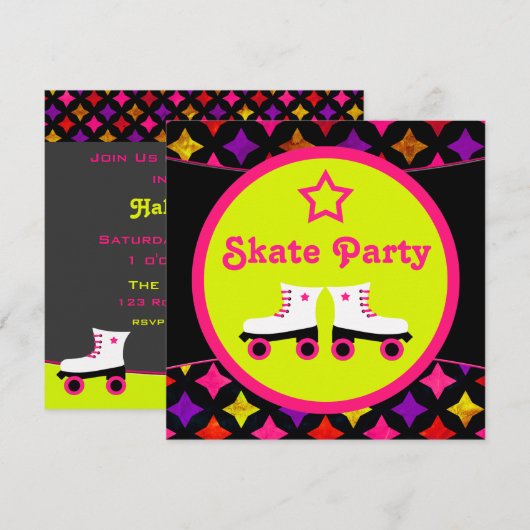 Skate Party Einladung (Vorne/Hinten)