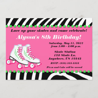 Skate Party Girls Zebra Print Birthday Einladung