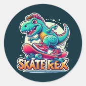Skate Rex - Cooler Dinosaurier-Aufkleber Runder Aufkleber (Vorderseite)