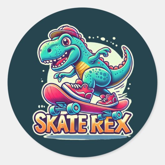 Skate Rex - Cooler Dinosaurier-Aufkleber Runder Aufkleber (Vorderseite)