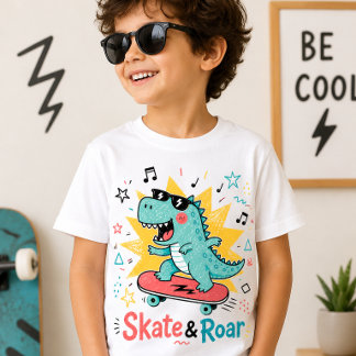 Skate & Roar Dinosaur Kinder Cooles Skateboarding T-Shirt