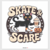 Skate & Scare � Cute Black Cat Roller Skating Over Aufkleber (Blatt)