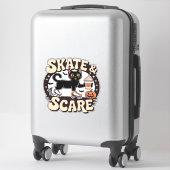 Skate & Scare � Cute Black Cat Roller Skating Over Aufkleber (Koffer)