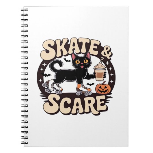 Skate & Scare � Cute Black Cat Roller Skating Over Notizblock (Vorderseite)