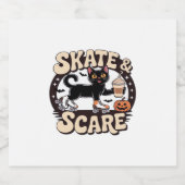 Skate & Scare - Niedliche Black Cat Roller Skaten Schaumweinetikett (Einzelnes Label)