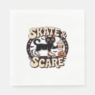 Skate & Scare - Niedliche Black Cat Roller Skaten  Serviette