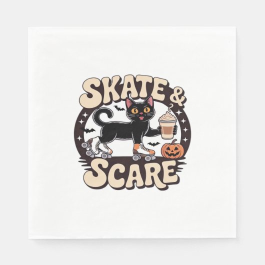 Skate & Scare - Niedliche Black Cat Roller Skaten Serviette (Vorderseite)