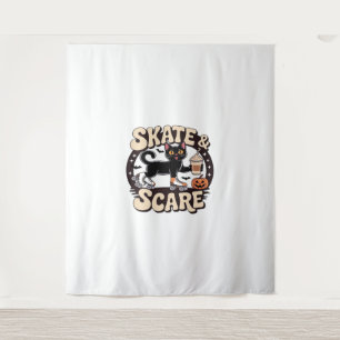 Skate & Scare - Niedliche Black Cat Roller Skaten Wandteppich