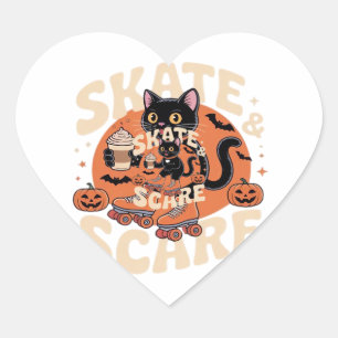 Skate & Scare � Süße schwarze Katze Rollschuh fahr Herz-Aufkleber