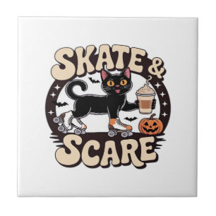 Skate & Scare – Süße schwarze Katze Rollschuhfahre Fliese