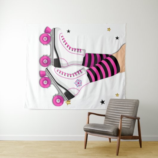 Skate-Skaten in Rosa und Schwarz Wandteppich (Beispiel (Horizontal))