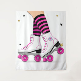Skate-Skaten in Rosa und Schwarz Wandteppich