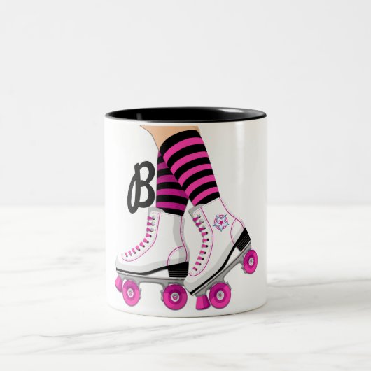 Skate-Skaten in Rosa und Schwarz Zweifarbige Tasse (Mittel)