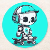 Skate SkullBot Runder Pappuntersetzer (Vorderseite)