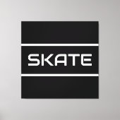 SKATE Sporty White Text Stripes On Modern Black Leinwanddruck (Vorderseite)