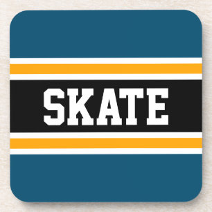SKATE Sporty Yellow Black Aquamarin Blue Hockey St Getränkeuntersetzer